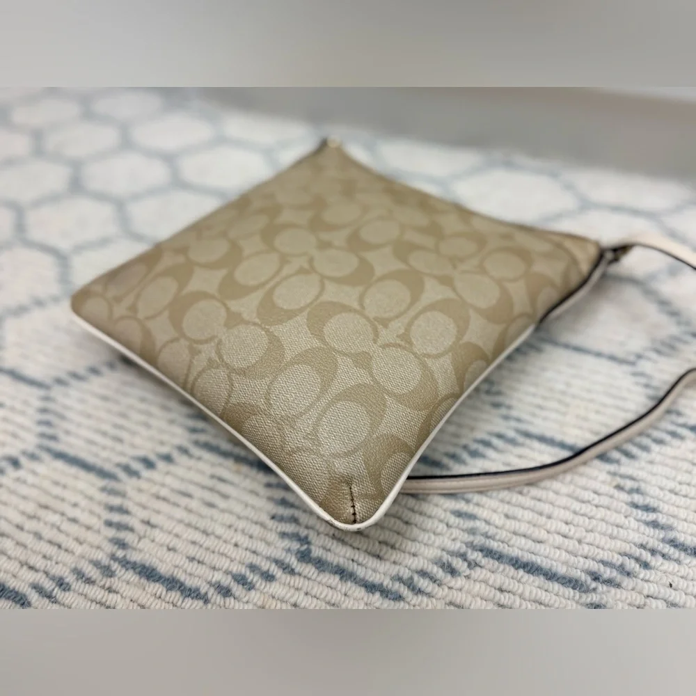 COACH Signature Beige/White Monogram Logo North South Adjust. Strap Crossbody
